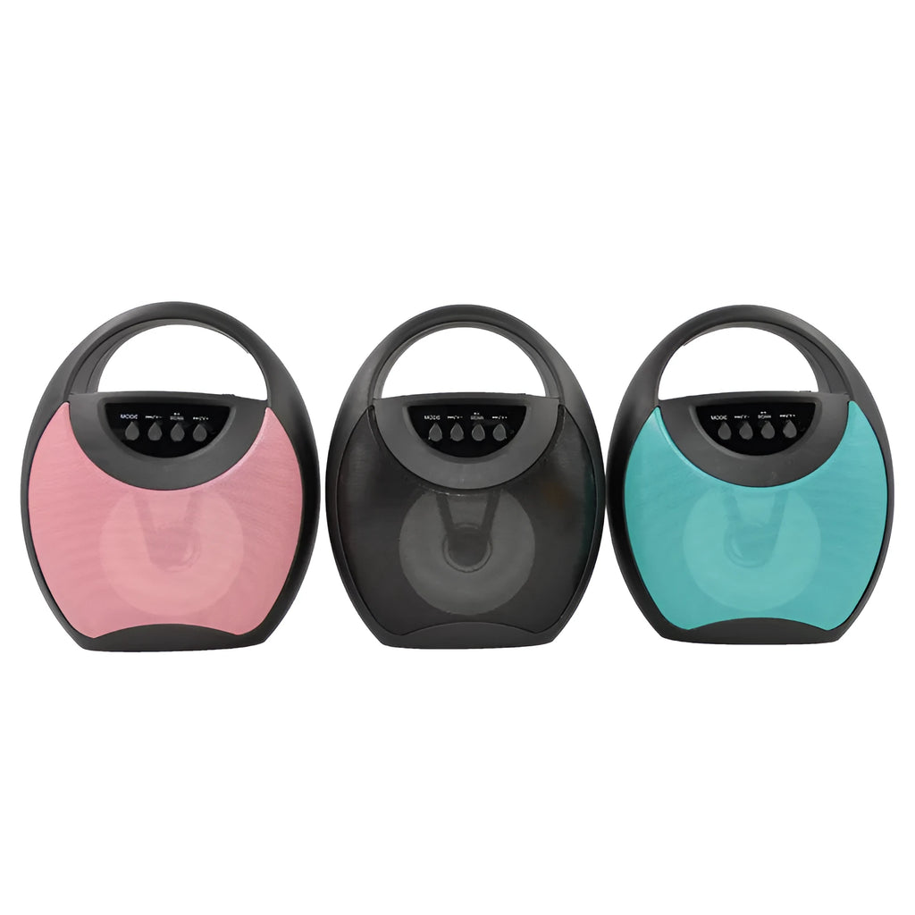 Portable Bluetooth speaker in black, blue or pink with USB port and SD card slot