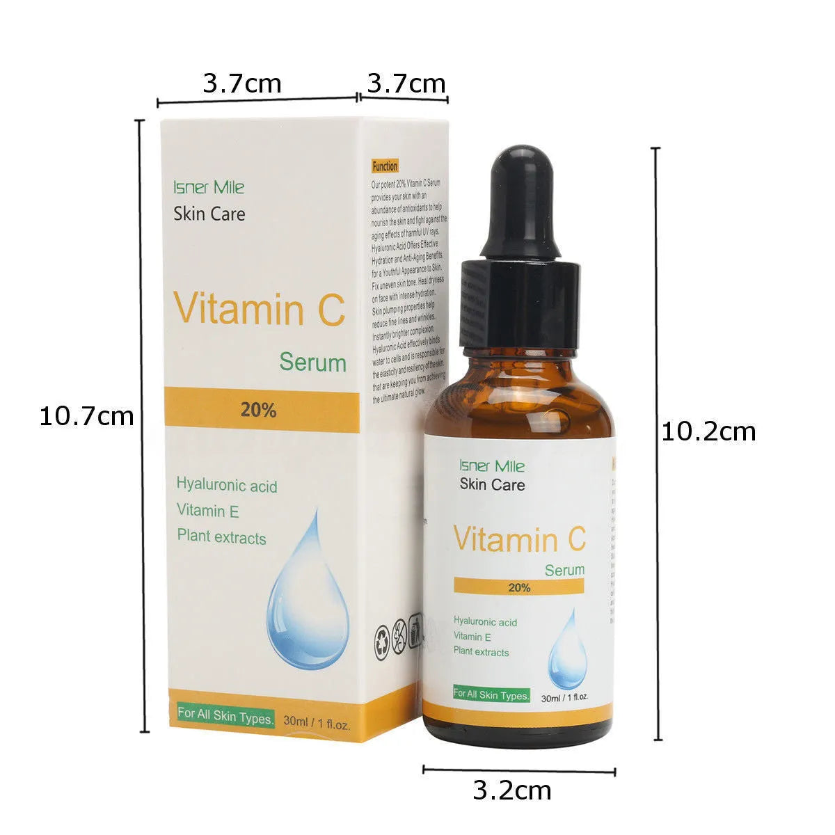 30ml glass bottle of Vitamin C undiluted skin care essence for brightening and hydration