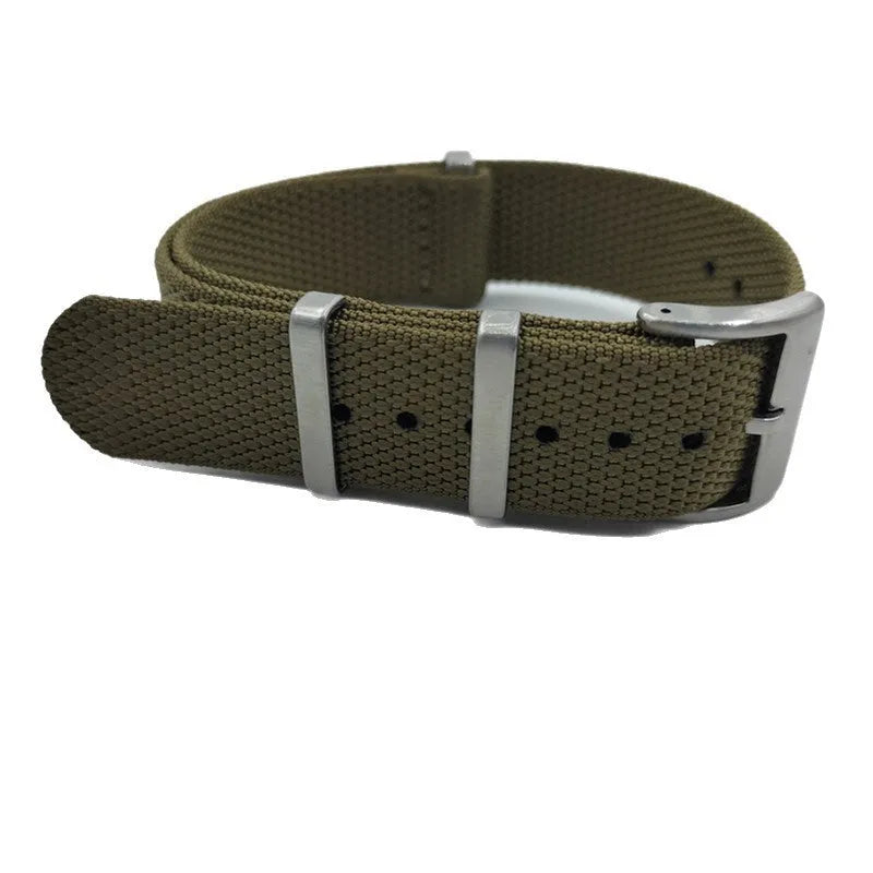 Nylon textile watch strap in Army Green colour showing 20mm width measurement