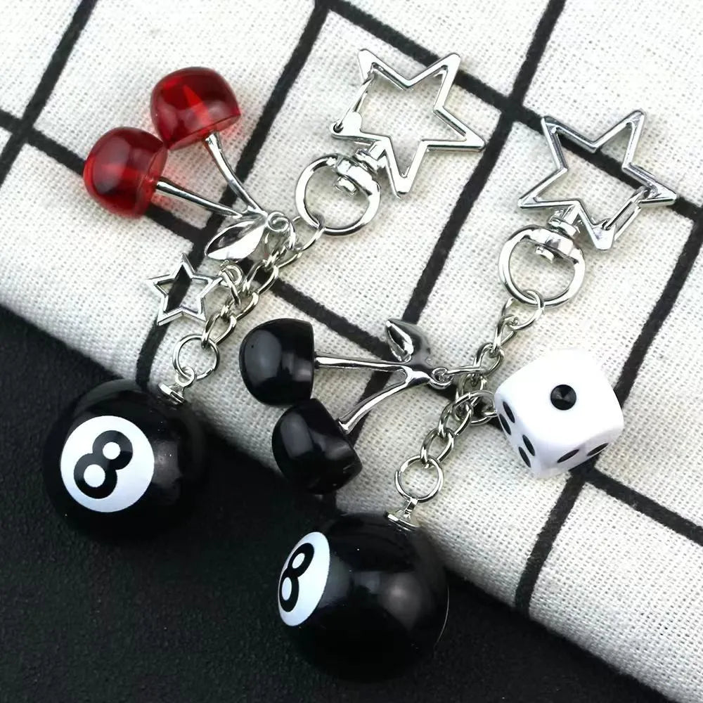 Creative cherry table tennis pendant keychain in plastic resin with alloy ring, sweet cool style