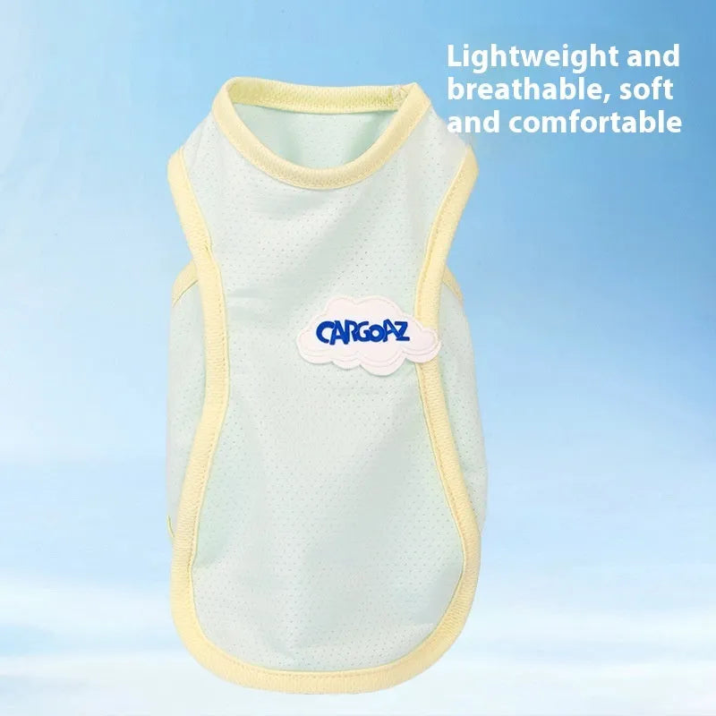 Grass green lightweight polyester vest for a cat, shown in a size M.