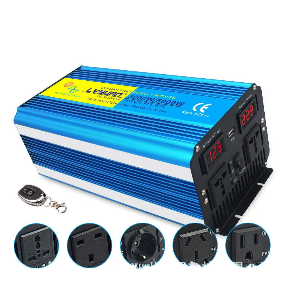 Blue 3000W 6000W pure sine wave power inverter with digital display and remote control