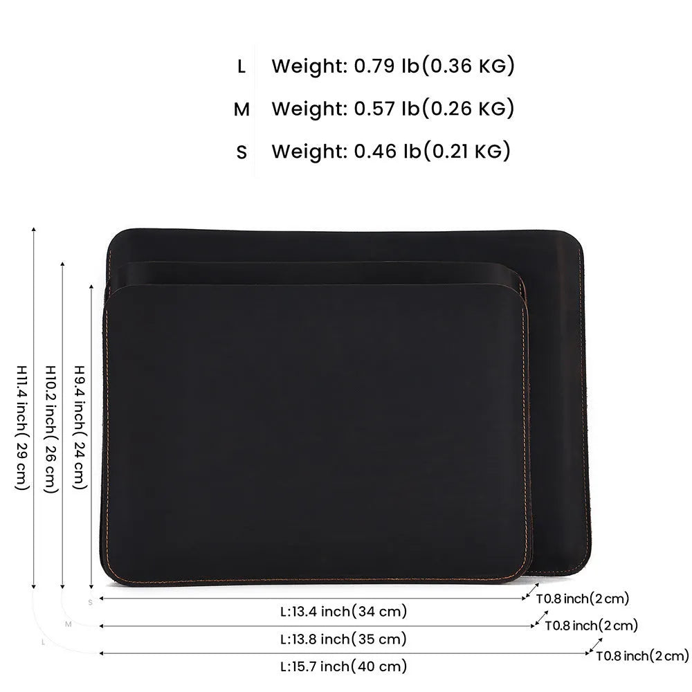 Brown crazy horse leather computer liner bag for horizontal laptop organisation and protection