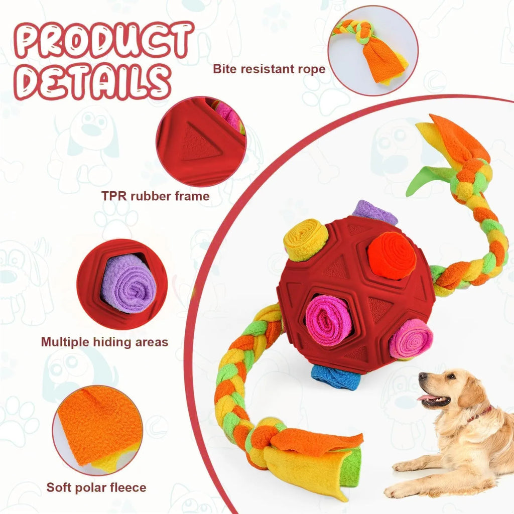 Blue pet sniffing ball dog puzzle toy for IQ training with treat compartment.