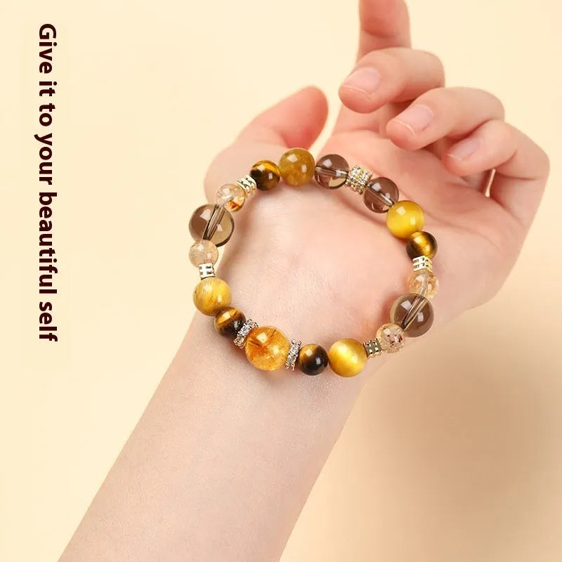 Natural yellow tower crystal tiger-eye bracelet in 10mm and 12mm sizes