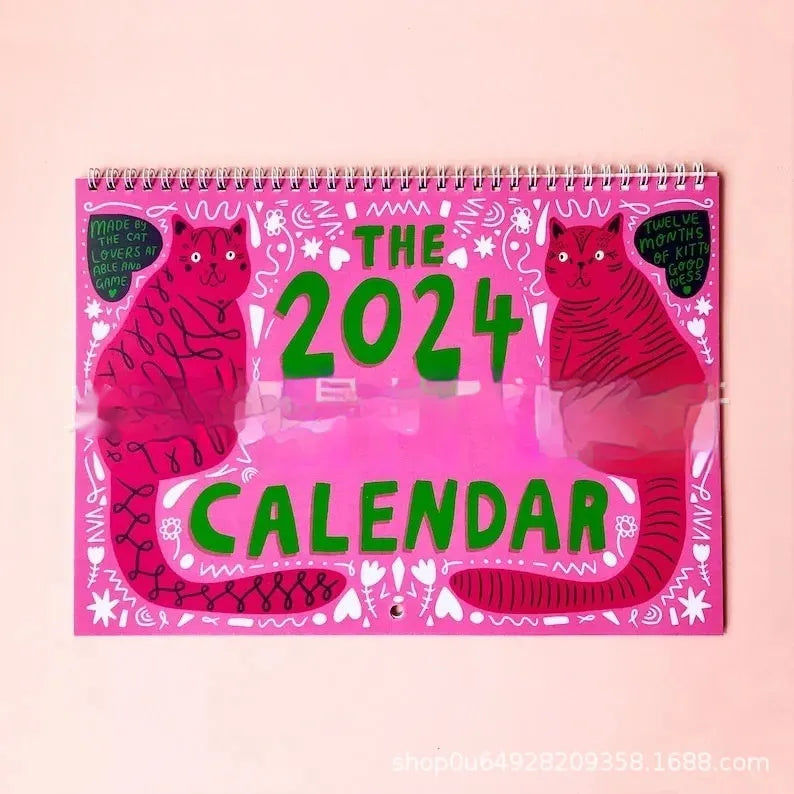 2024 2025 cat calendar wall planner with feline themed monthly pages