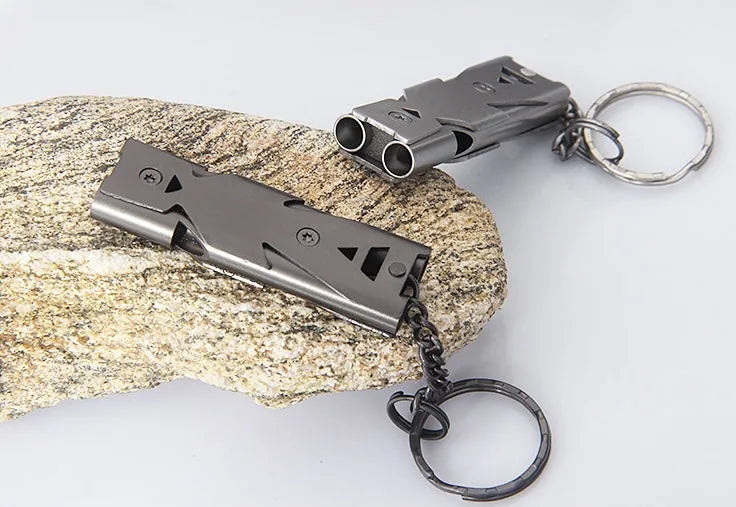 Metal keychain whistle with keychain ring in black and silver colour options