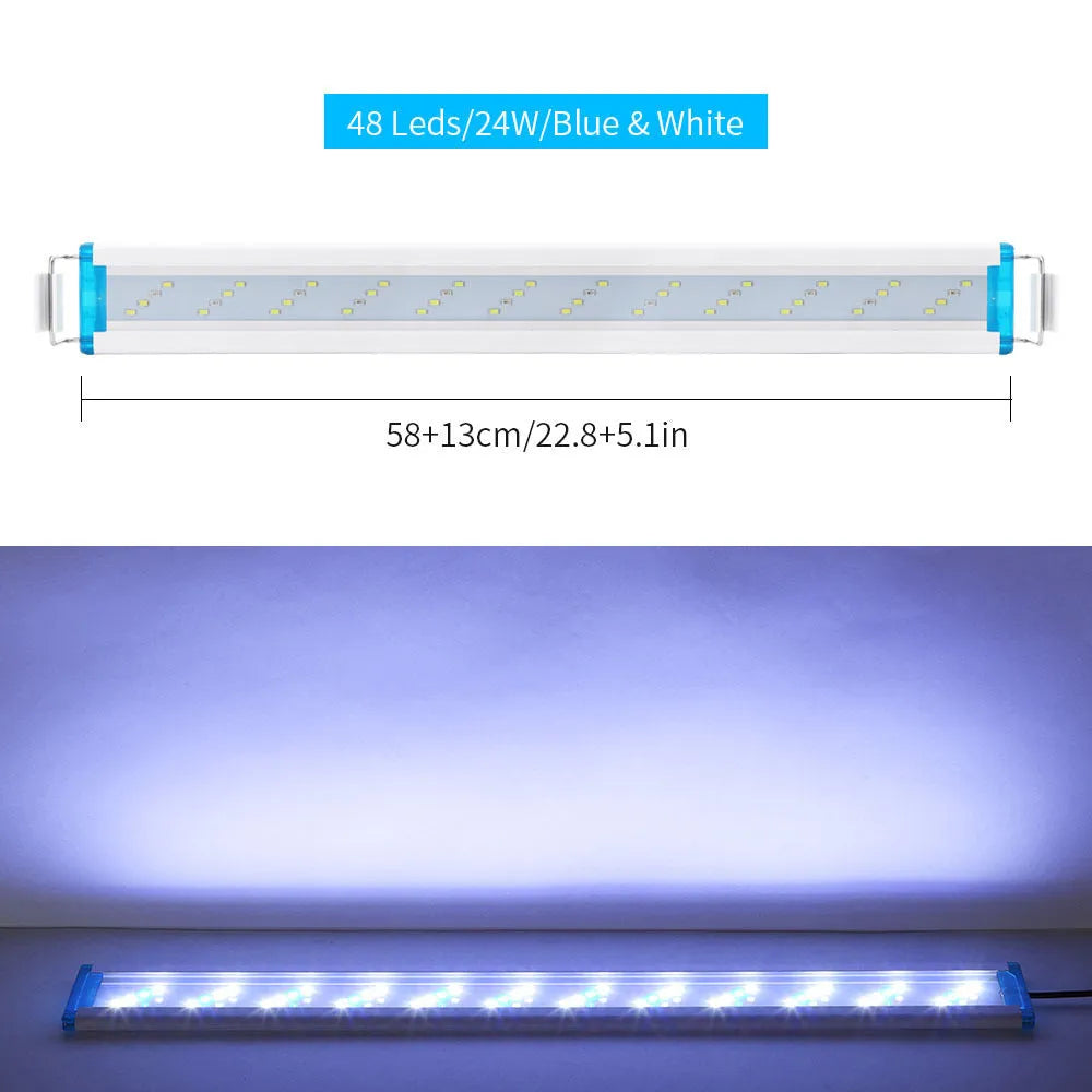 Ultra-thin aquarium LED light with blue and white lighting modes for fish tanks