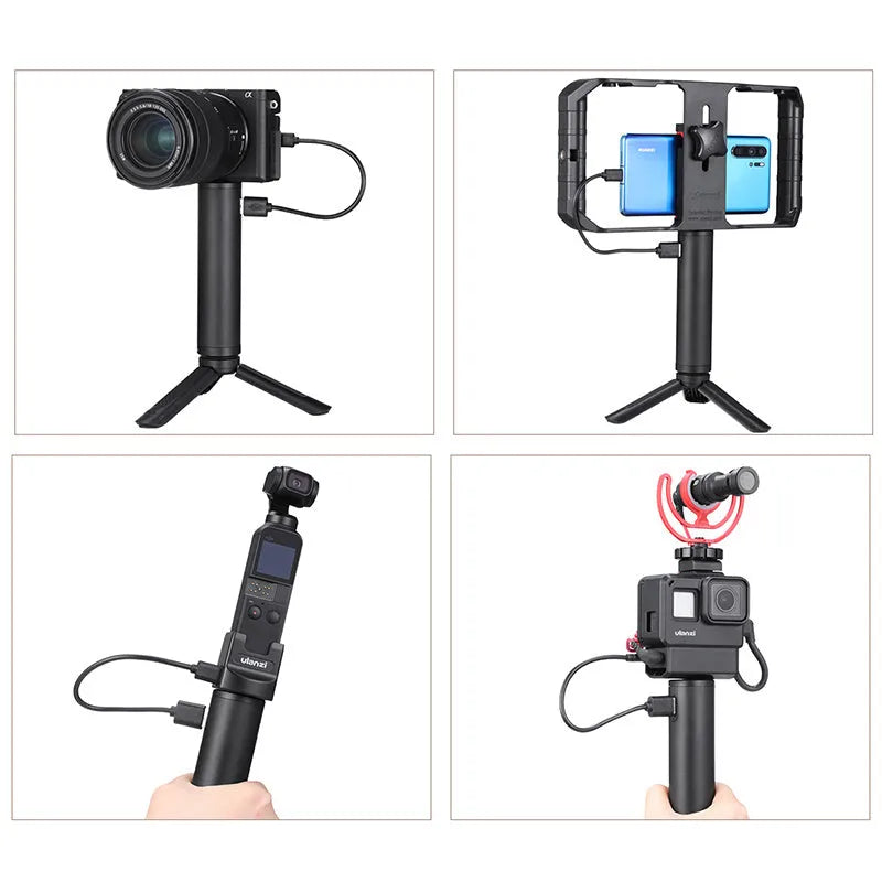 Black aluminium alloy portable power bank with 6800mAh capacity and carrying handle