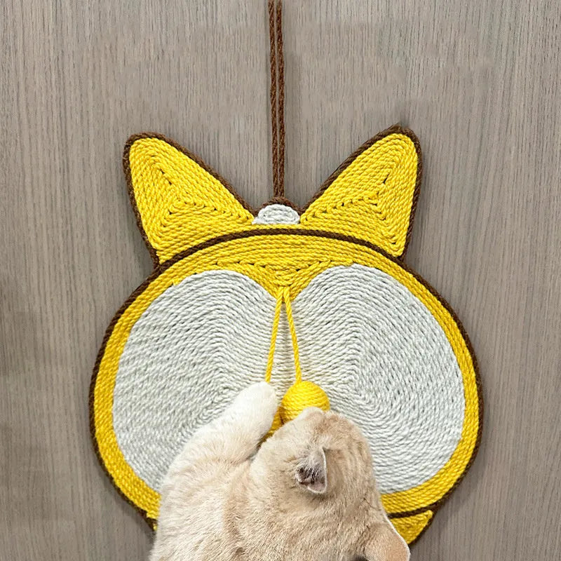 Yellow sisal cat scratching board with corgi design and anti-slip base