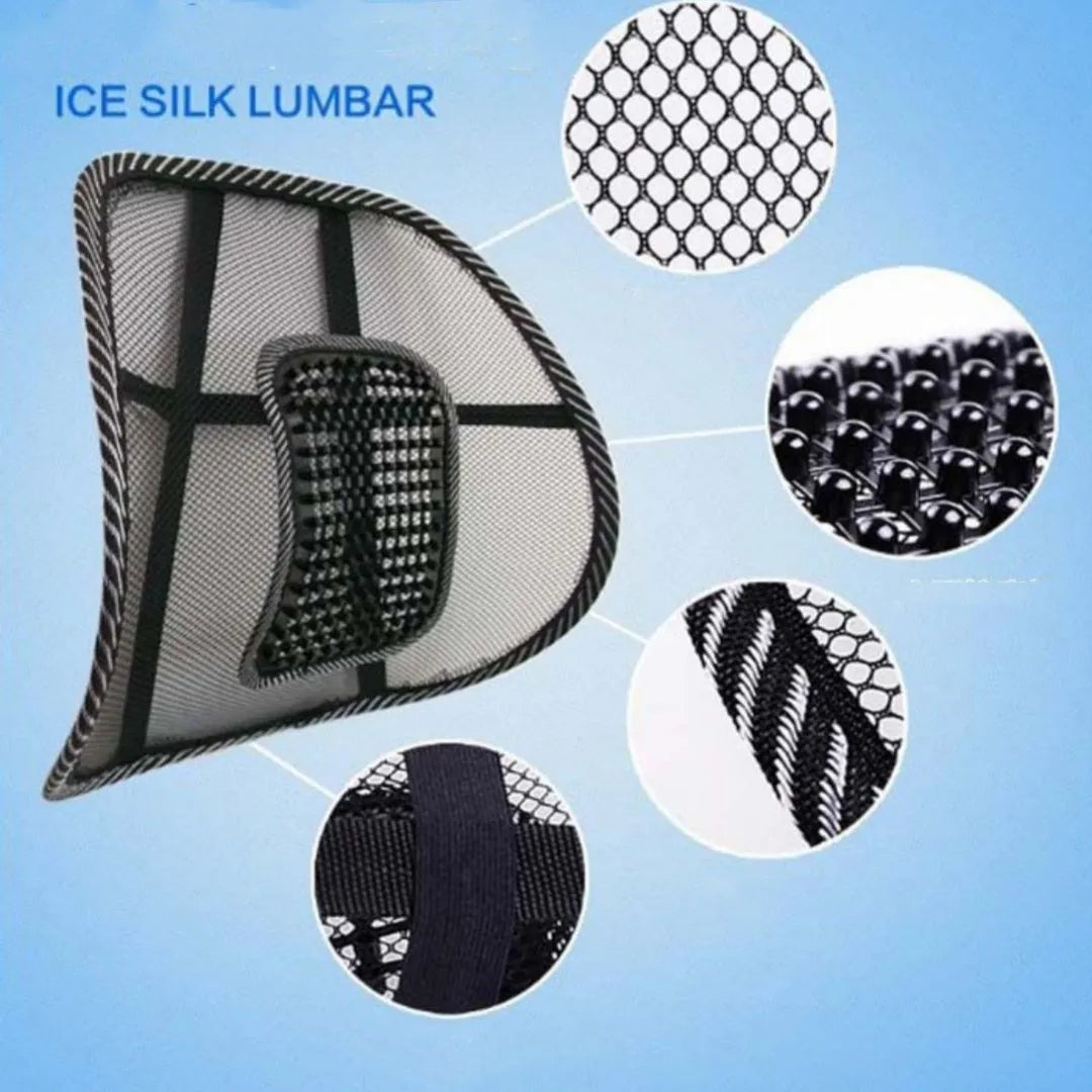 Black car lumbar support pillow with steel wire frame showing leather nail summer pattern