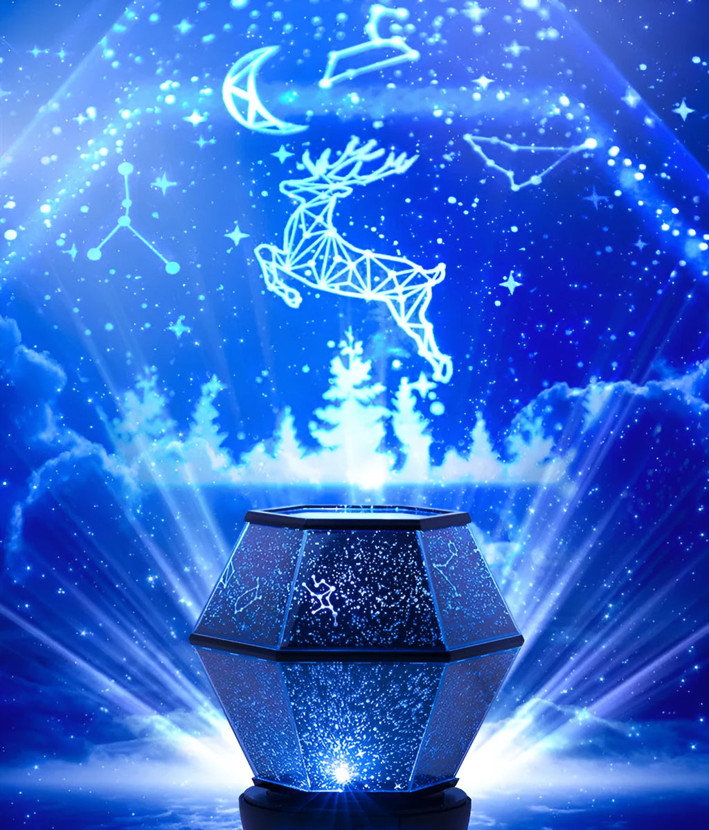 Children's rotating star night light with LED lights in three colour modes