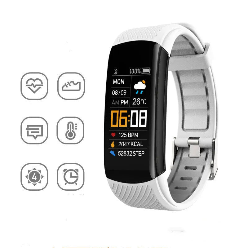 Black sports pedometer bracelet with 0.96-inch touch screen on wrist