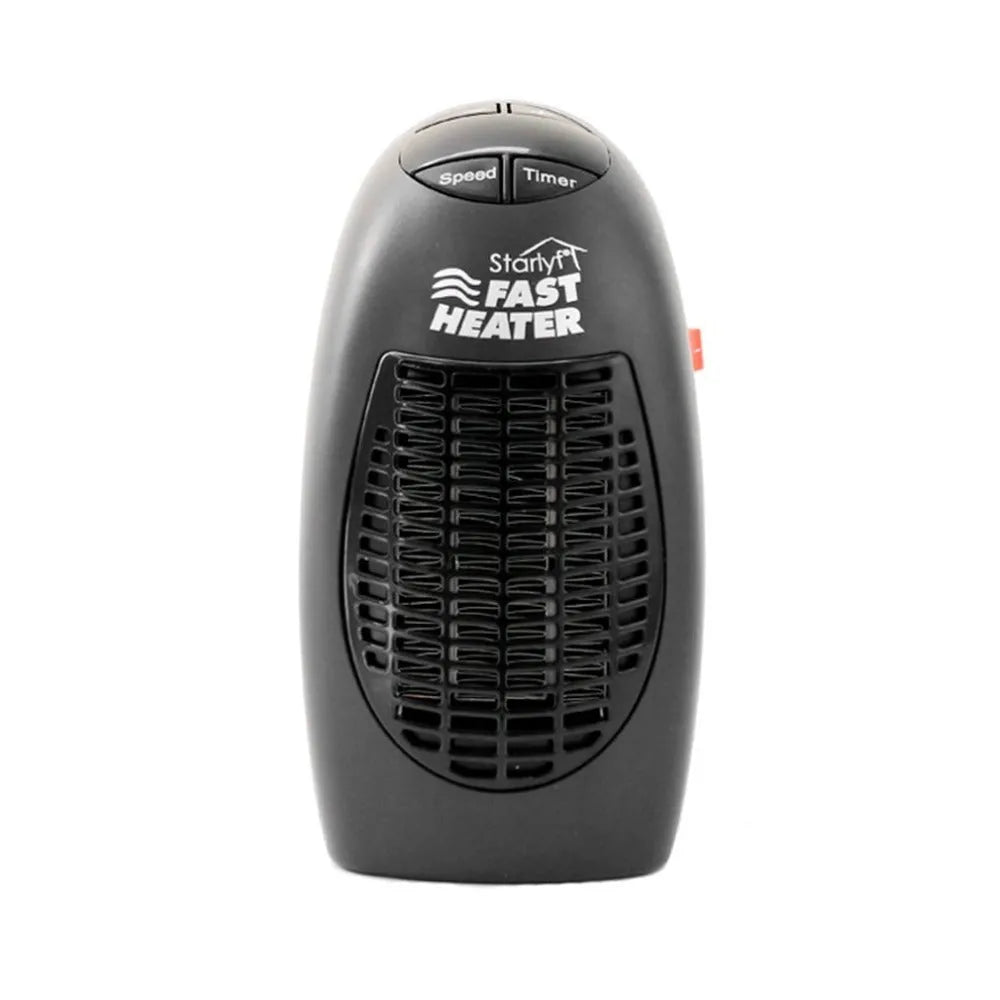 Black compact ceramic electric heater with digital display and rotating plug