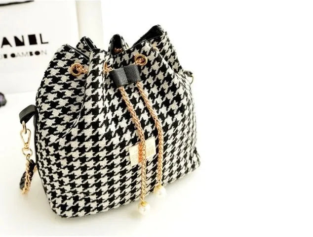 Jaci women's medium canvas bucket bag with drawstring closure chain handle zipper pocket ethnic style