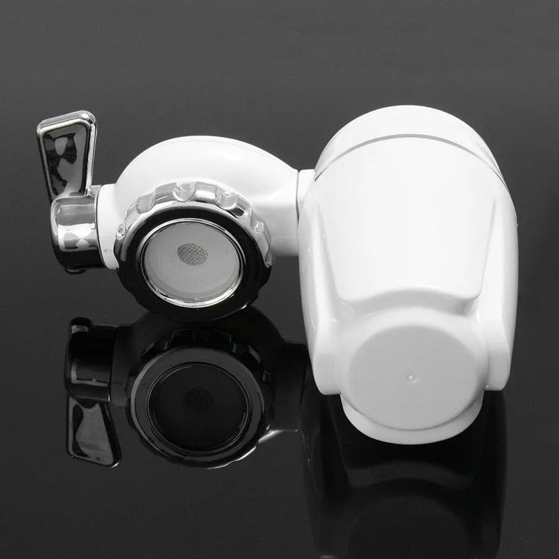 White plastic faucet-mounted water filter with switch control and ceramic cartridge