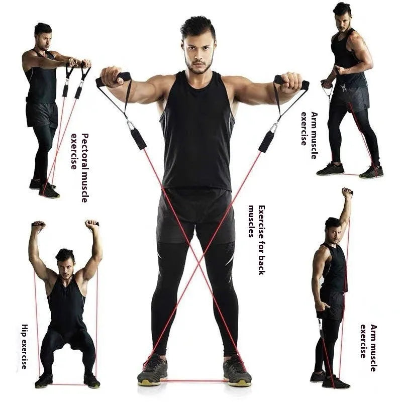 Multi-functional door sports 11-piece set with combination pulling rope in ABS plastic construction