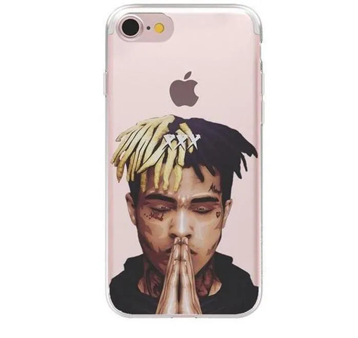 Matte half-wrapped iPhone case with Xxxtentacion exotic pattern design showing anti-knock protection