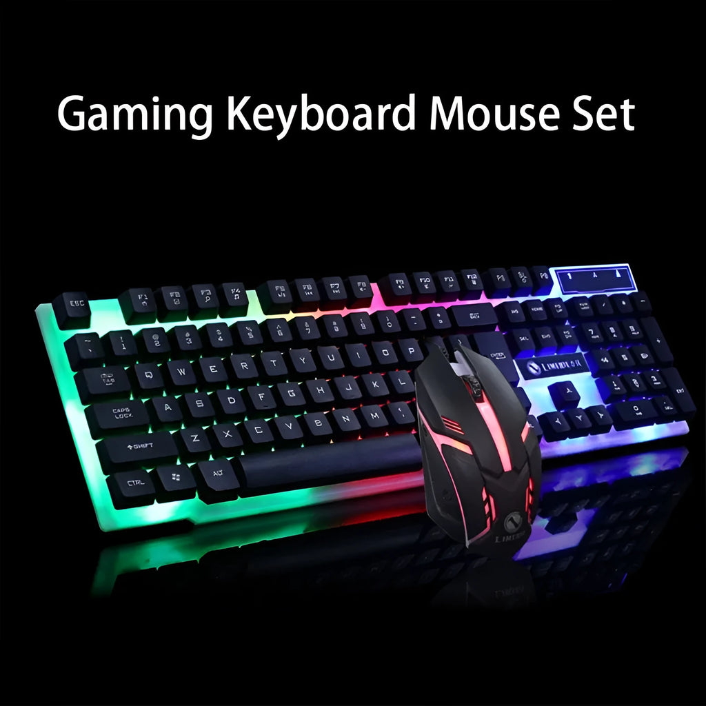 GTX300 black and white gaming keyboard and mouse set with backlit keys and ergonomic curved design