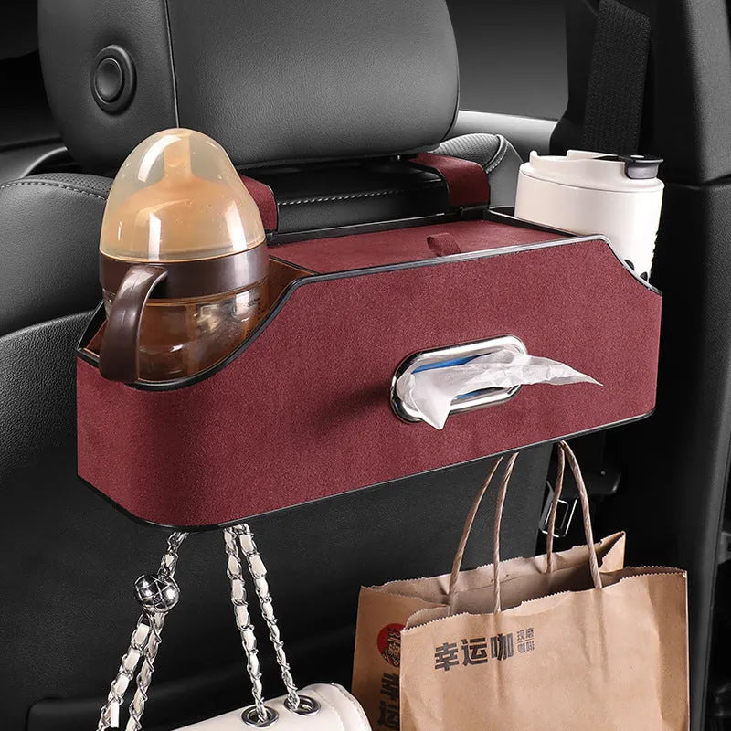 Genuine leather car tissue box and cup holder organiser in five colour options