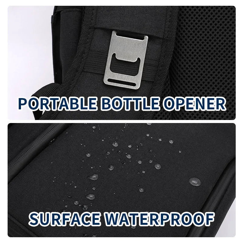Blue double-layer insulated picnic backpack with shoulder straps and 22-litre capacity.