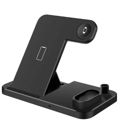 4-in-1 wireless charging station with adjustable stand charging iPhone, Apple Watch, and AirPods