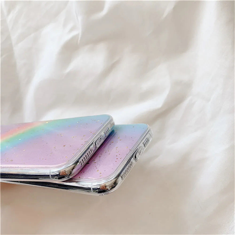 Rainbow gradient iPhone case with striped design for iPhone 6 through iPhone 11 models