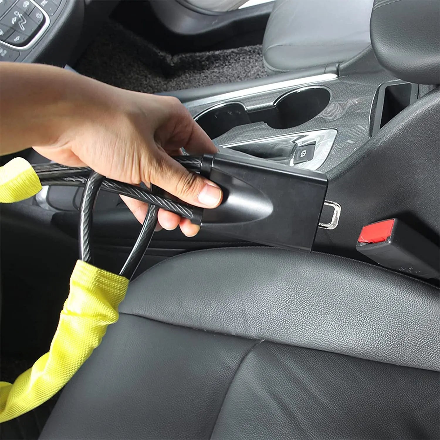 Red steering wheel lock with wire rope design and copper lock core
