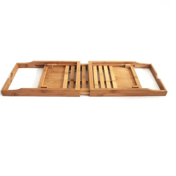 Bamboo bathtub frame with one shelf for bathroom storage, designed for desktop installation.
