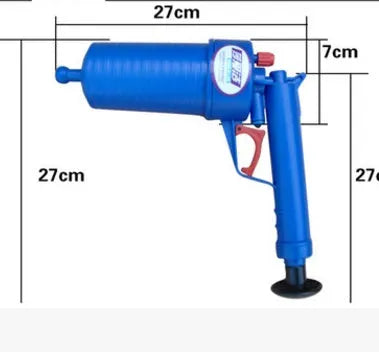 Plastic high-pressure drain blaster gun with four coloured suction cup adaptors for unblocking pipes.