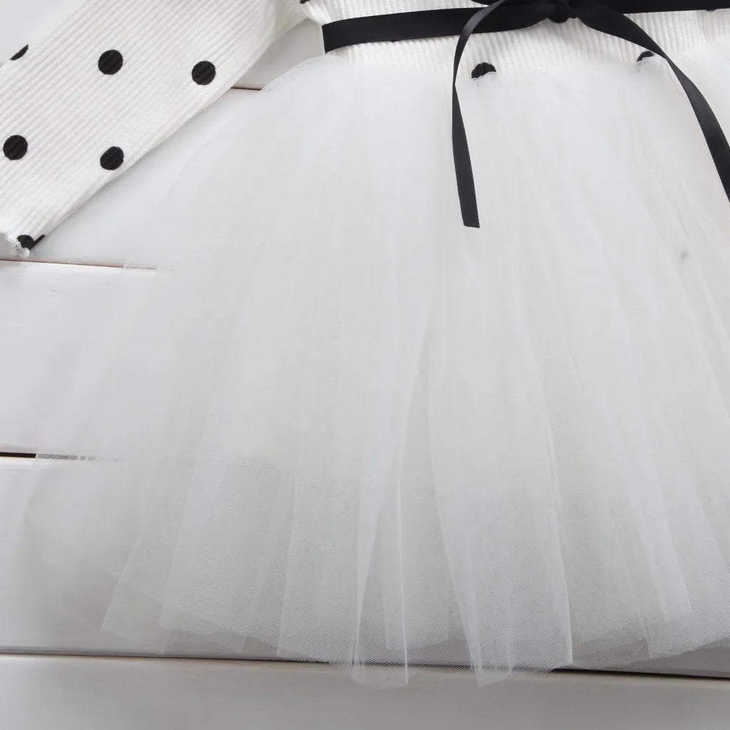 Baby girls long sleeve lace tutu dress in black, pink or white colours for birthdays and christenings