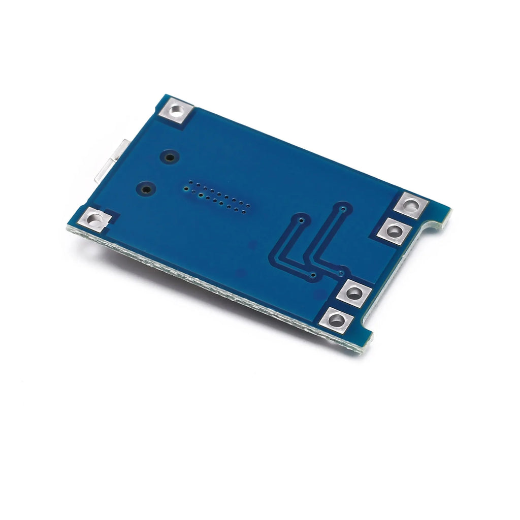 Blue lithium battery charging and protection circuit board measuring 2.6 by 1.7 centimetres