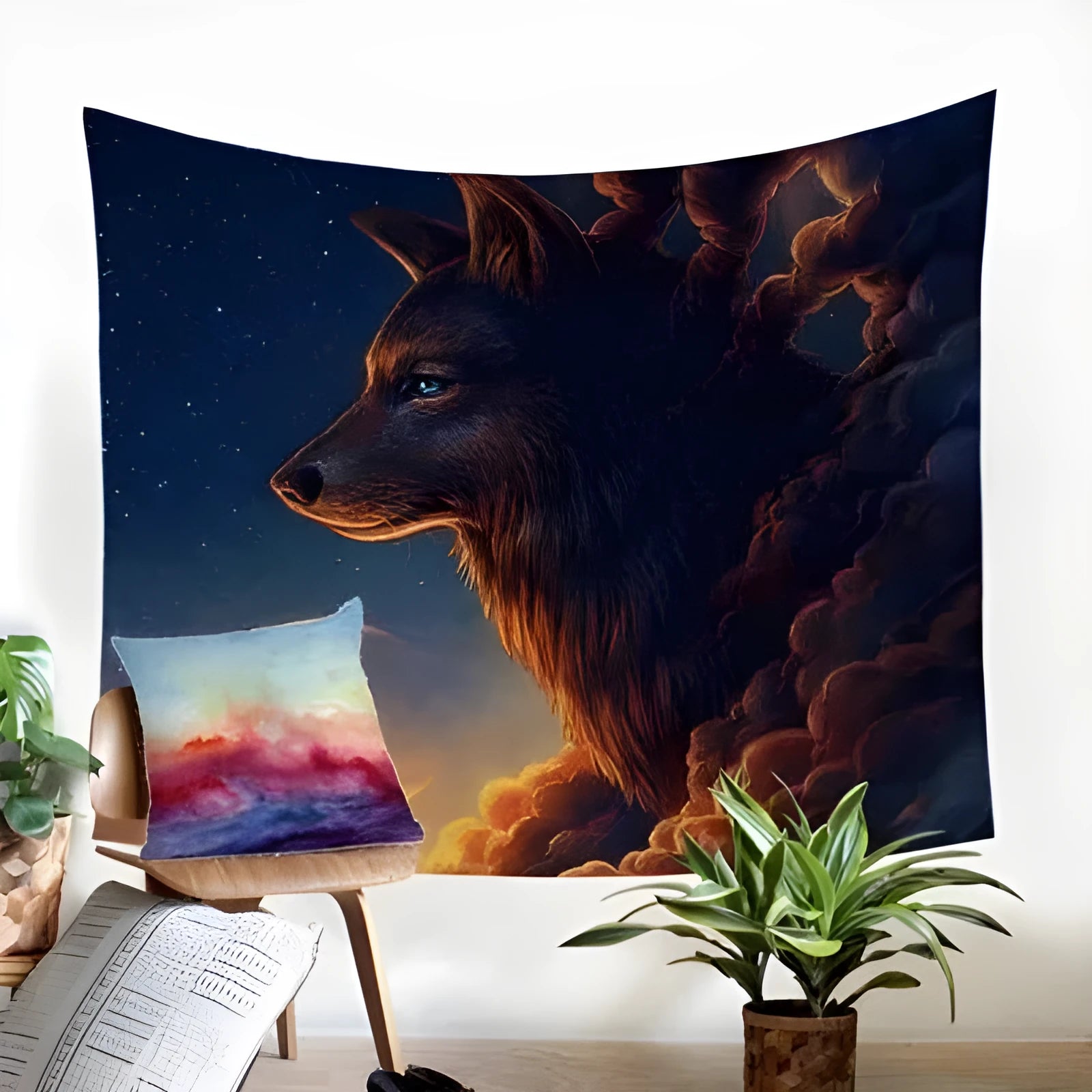 Rectangular machine-woven polyester tapestry with European classical geometric abstraction pattern in plush fabric