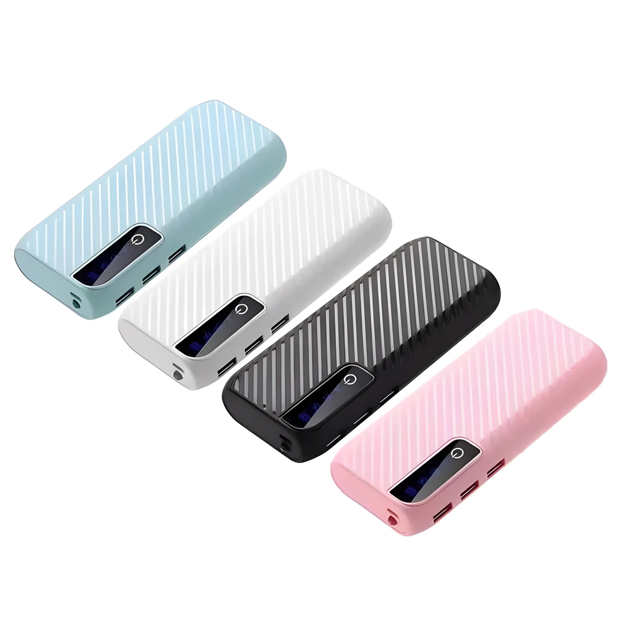 Black 20000mAh mini power bank showing USB ports and compact size