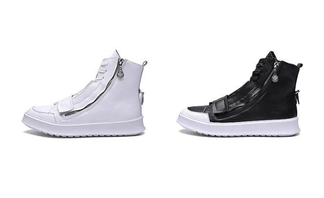 Men's black PU leather ankle boots in high-top sneaker style for winter wear