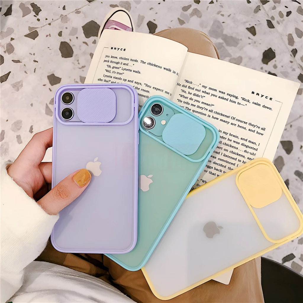 Frosted frame silicone phone case in pure color showing raised lens protection for iPhone