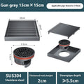 Gun grey 304 stainless steel courtyard floor drain with a 15x15 cm square grate.