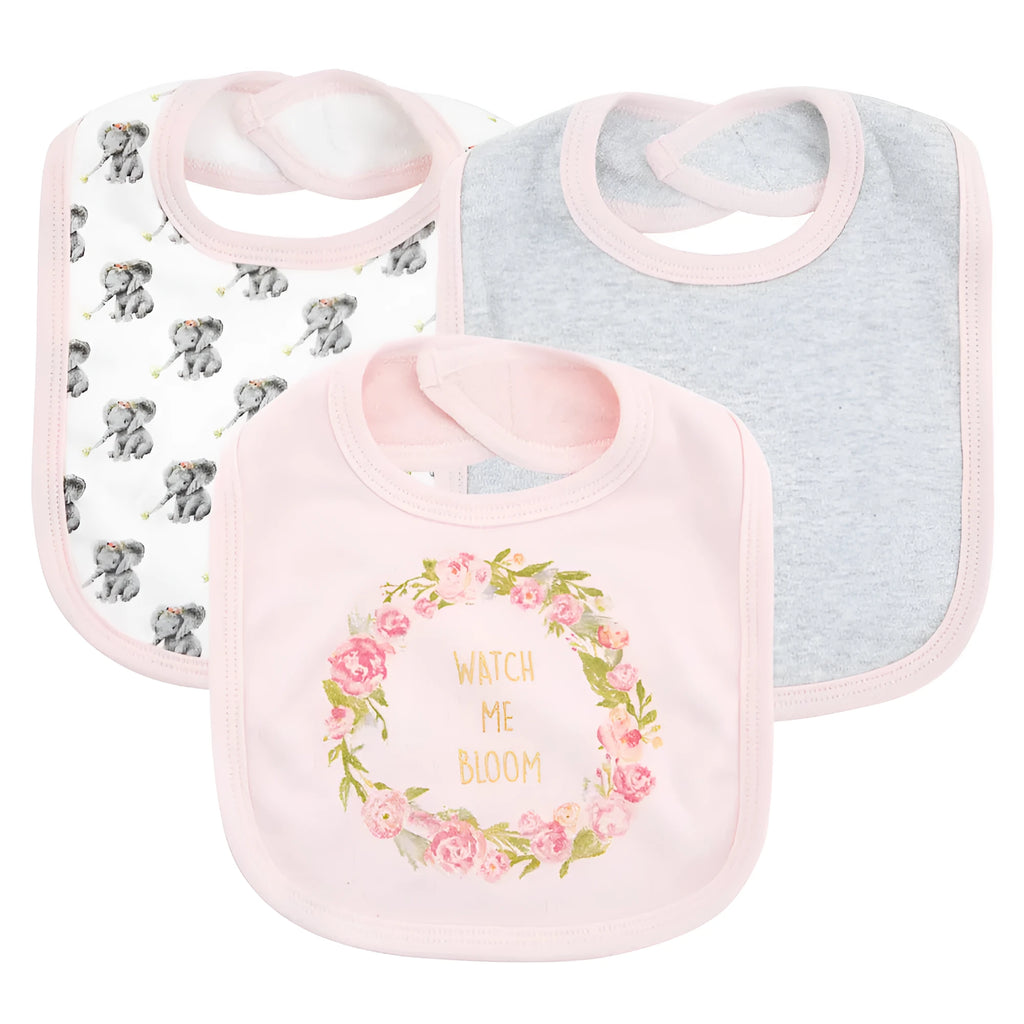 Baby bib with 3 cotton drool towels for infants 0-1 years in two colour styles