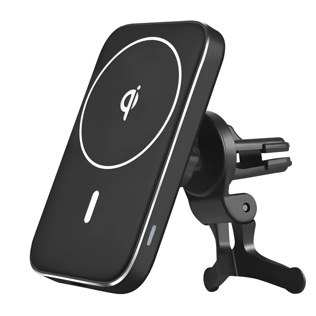 Black M6 magnetic wireless car charger bracket with USB connection for mobile phone mounting and charging