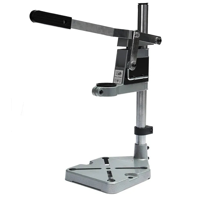 Black mini hand drill bracket bench stand with aluminium base and carbon steel column, 400mm height