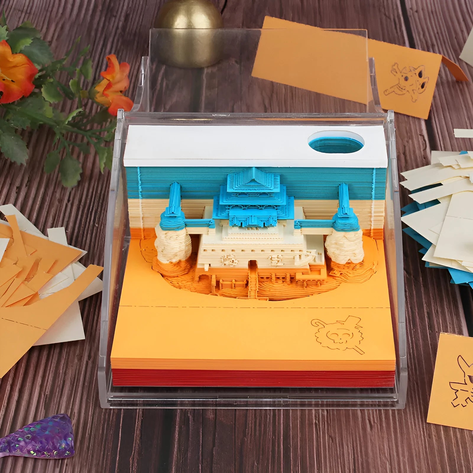 One Piece anime architecture cartoon design sticky notes pad on craft paper, 80mm by 45mm.