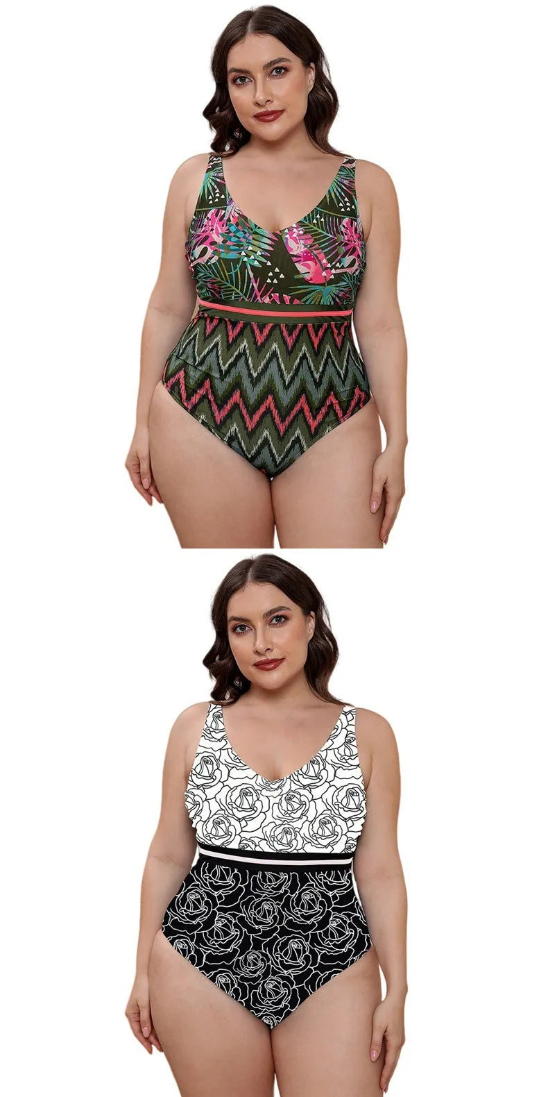 Women's blue printed one-piece swimsuit with spaghetti straps and a striped vest design on a mannequin.