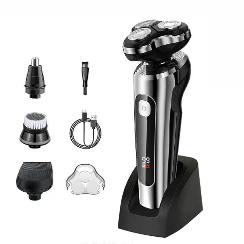 USB rechargeable beard trimmer with digital LED display and washable floating cutter head