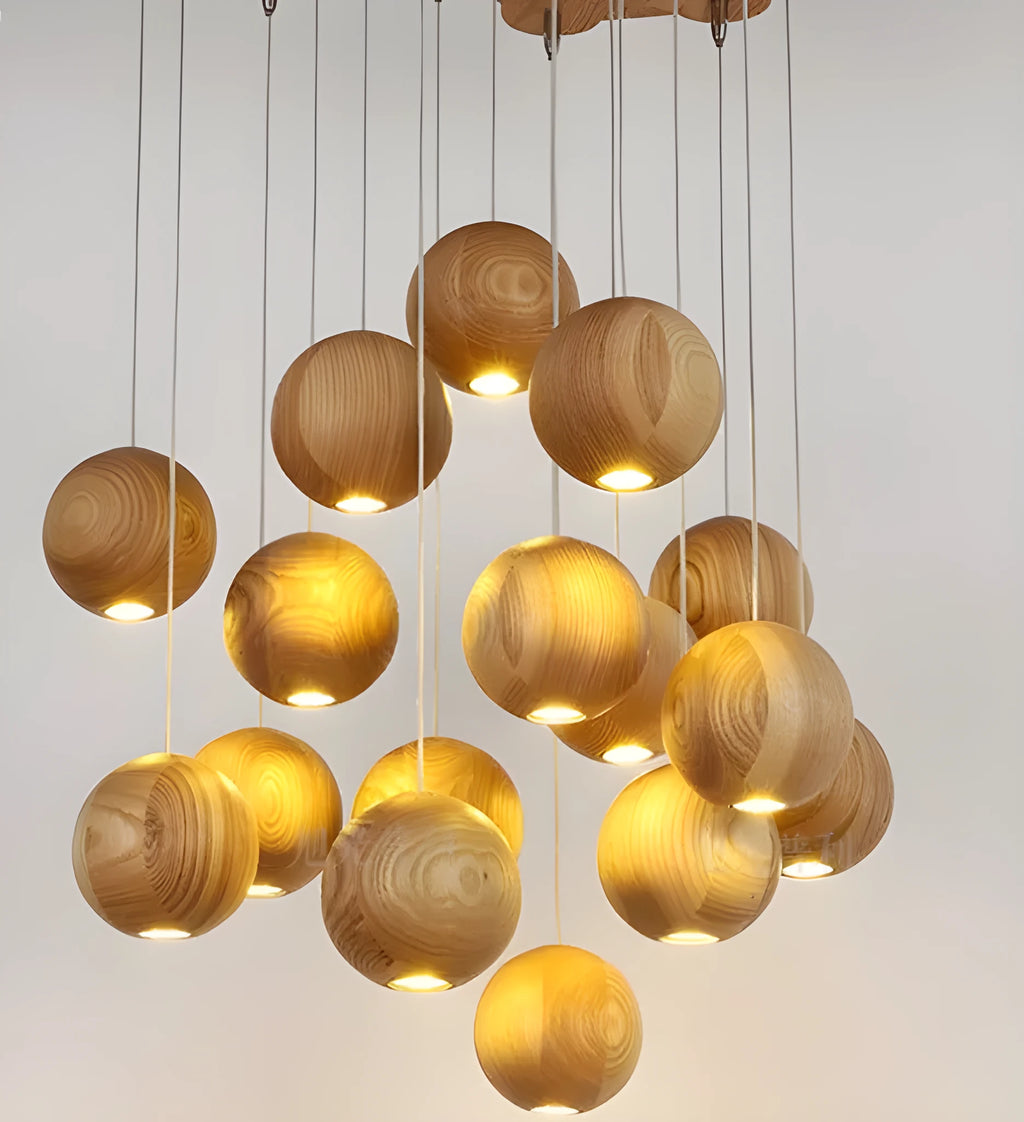 Nordic solid wood ball chandelier hanging lamp with adjustable height