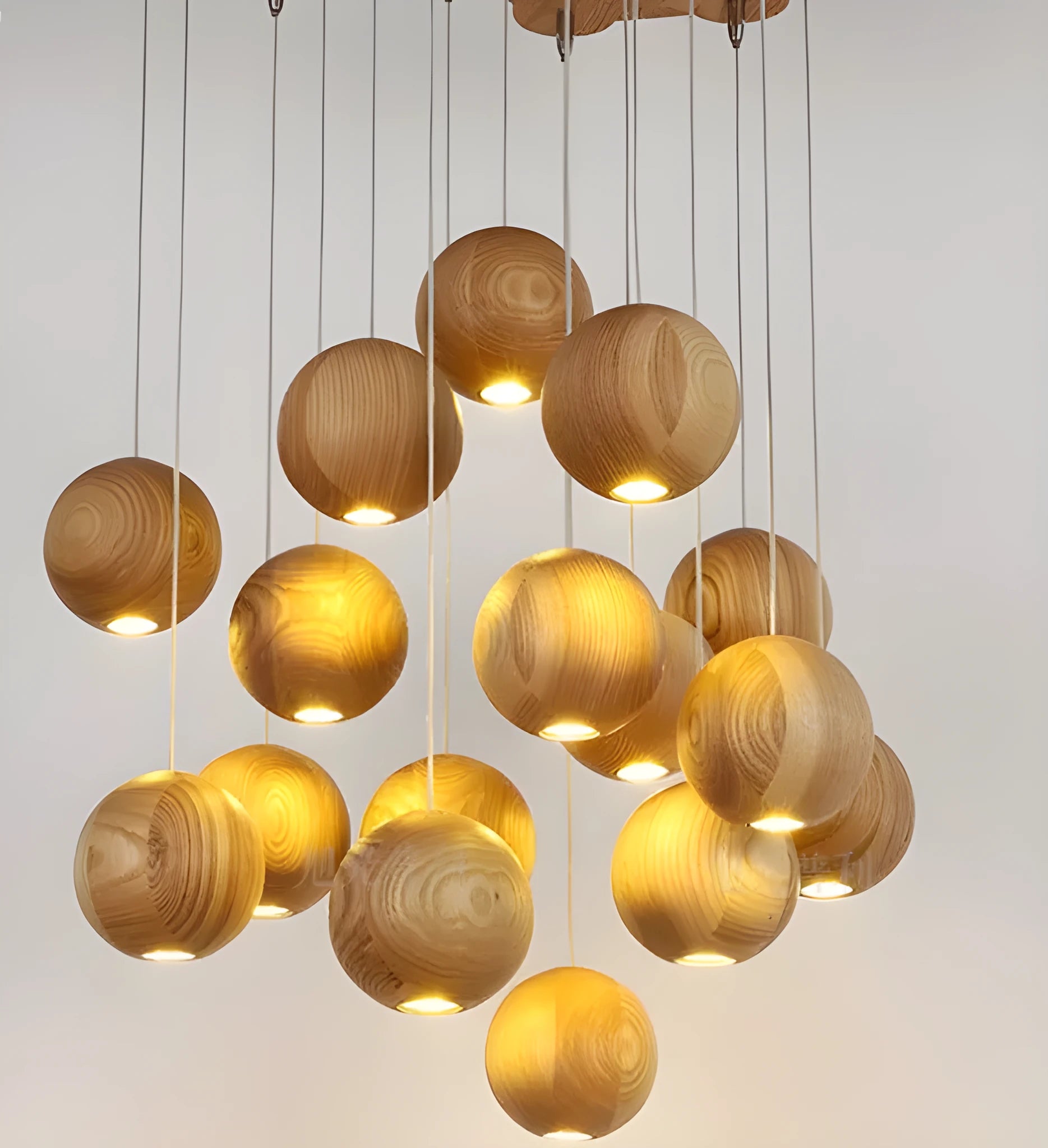 Nordic solid wood ball chandelier hanging lamp with adjustable height