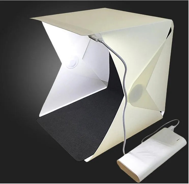 Mini LED folding studio soft light photo lamp with black and white background pads for product photography