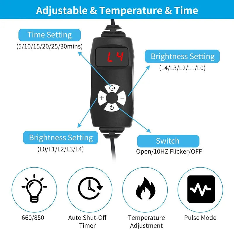 Black infrared red light physical therapy belt with heating for waist pain relief.