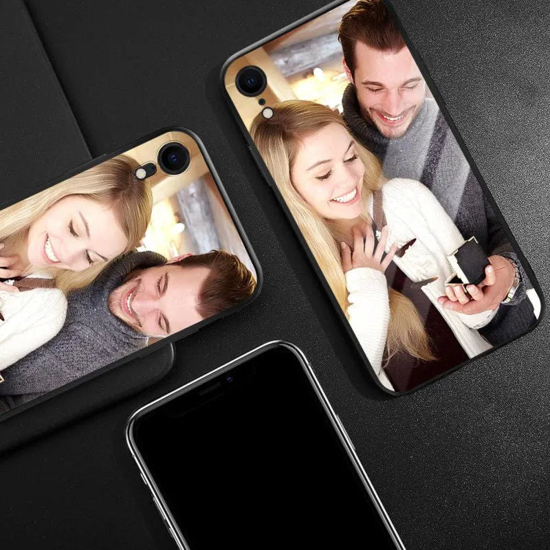 Slim hard back patterned case for iPhone with raised edge protecting camera and screen.