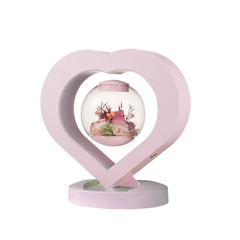 Pink preserved rose ornament with optional base and bluetooth feature for birthday and Valentine's gifts