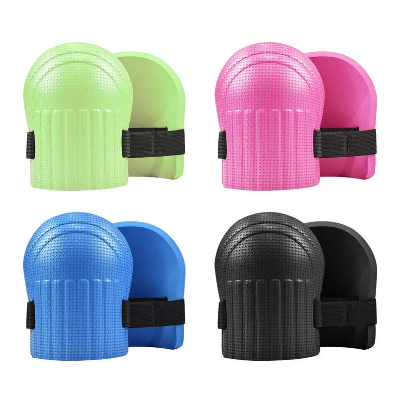 A pair of thick EVA foam kneepads in various colours for work and DIY kneeling protection.